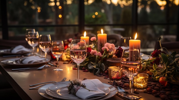 Romantic Ambiance Candlelit Dinner with Beautifully Set Table