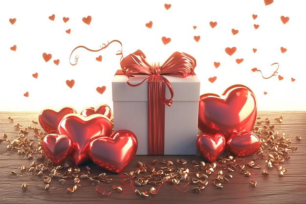 Романтическая атмосфера на День святого Валентина, украшенная роскошной подарочной коробкой.