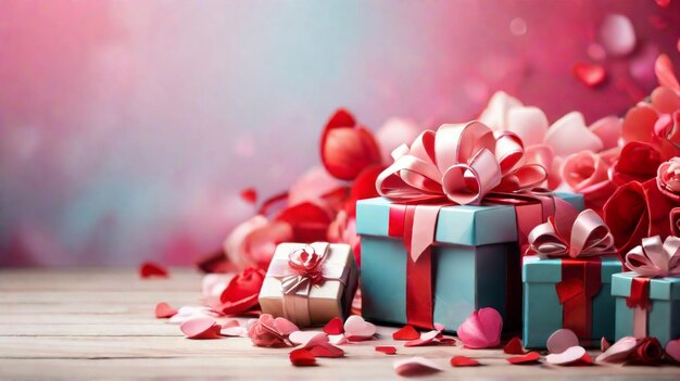 写真 ロマンチックで美しい背景デザイン プレゼントボックスコンセプト ハッピーバレンタインデー