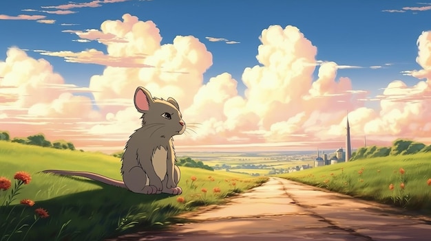 Romantic Anime Art Animated Mouse On Endless Road