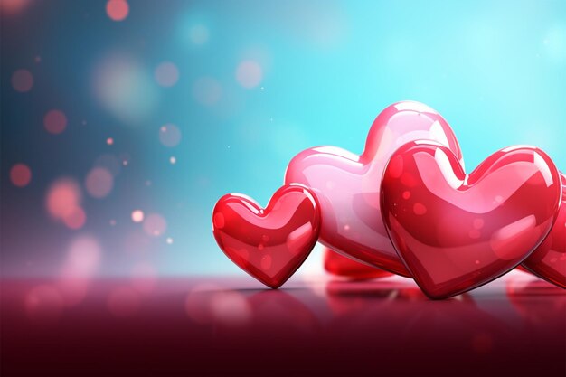 만적 인 오라 반이는 빨간색 3D 심장 모양은 발렌타인 배너를 장식합니다.