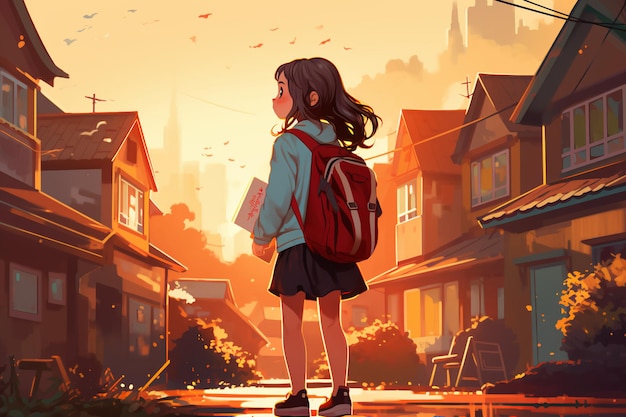 Romantic Back to School Beautiful Anime Artwork