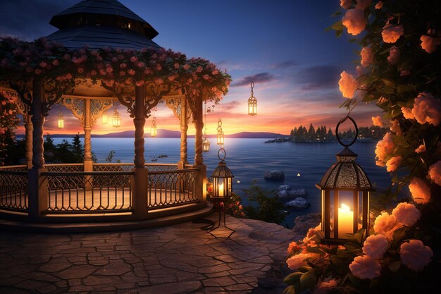 Photo romantic background blooming balcony