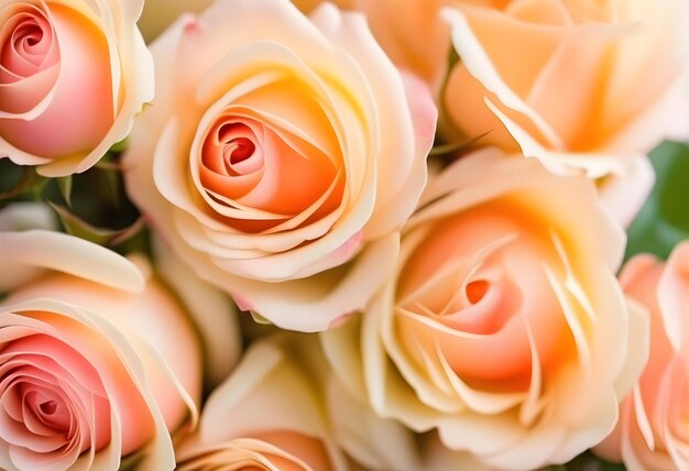 Romantic background delicate cream pink roses flowers closeup