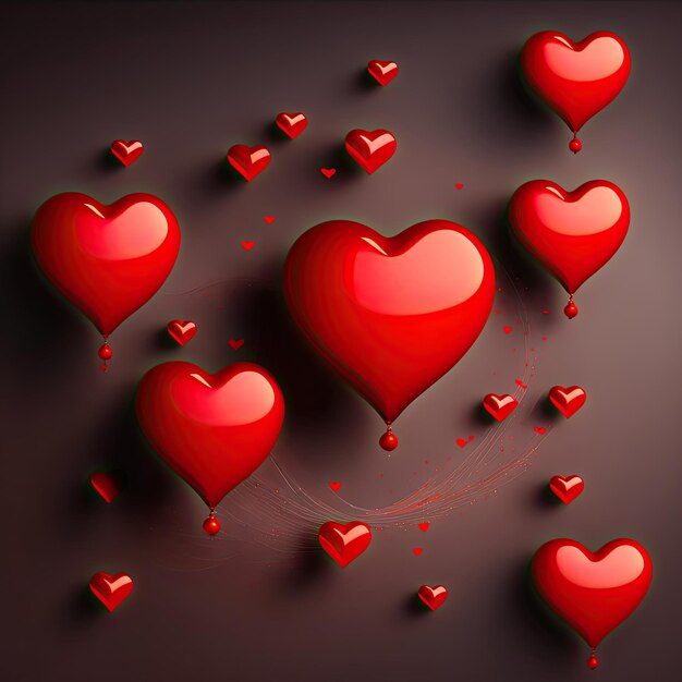 Romantic Background with Bright Red Hearts