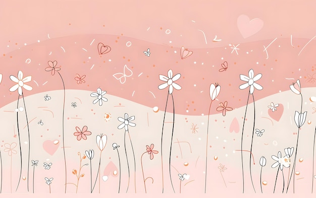 Photo romantic background with daisies and hearts vector illustration