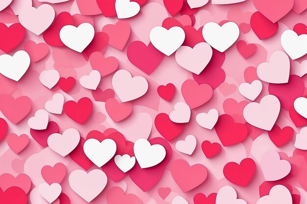 Romantic background with pink hearts Valentines day card flat design Vector illustration