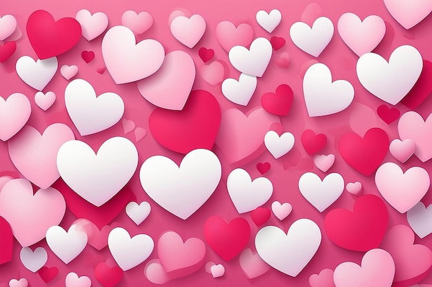 Romantic background with pink hearts Valentines day card flat design Vector illustration