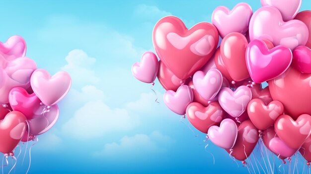 romantic background with red balloons in shape of heart