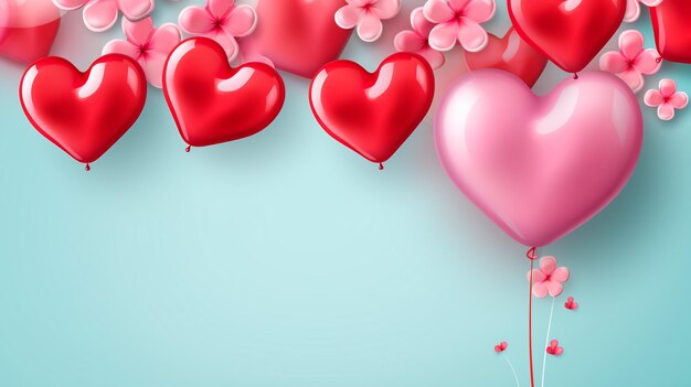 романтический фон с красными воздушными шарами в форме сердца