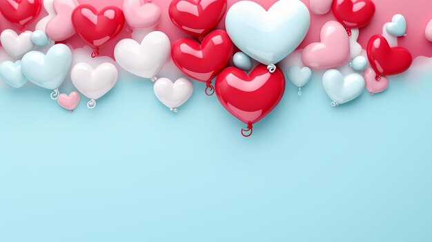Romantic background with red balloons in shape of heart