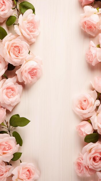 Romantic background with roses on wooden table