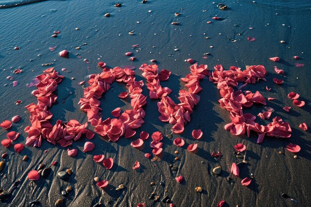 Фото Романтический пляж любви розовые лепестки на широком побережье прагма