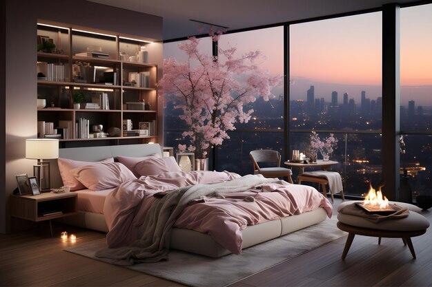 Romantic bedroom with modern furniture