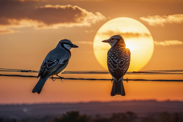 Photo romantic birds at sunset