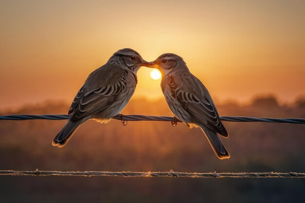 Photo romantic birds at sunset