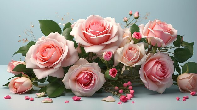 ロマンチックな花束 華やかな花束と自由に流れる優雅さ