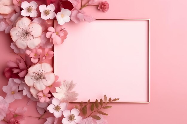 Romantic bouquet of blank floral pink blossoms with copy space Natural floral rose frame layout