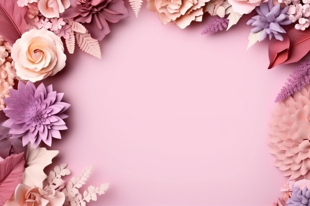 복사 공간이 있는 빈 꽃 분홍색 꽃의 로맨틱 부케 천연 꽃 장미 프레임 레이아웃