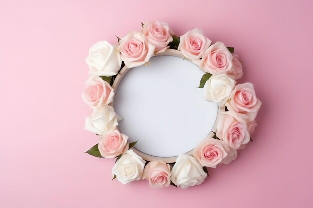 Romantic bouquet of blank floral pink blossoms with copy space Natural floral rose frame layout