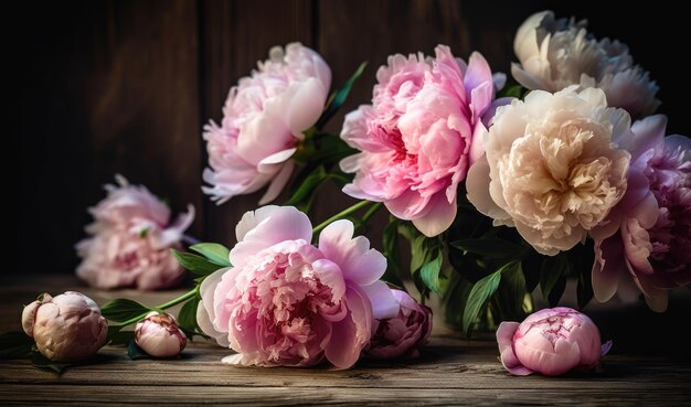 Photo romantic bouquet of peonies in the interior