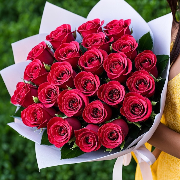 Foto un bouquet romantico di rose per una signora