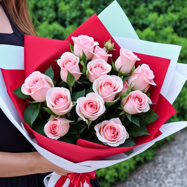 Foto un bouquet romantico di rose per una signora