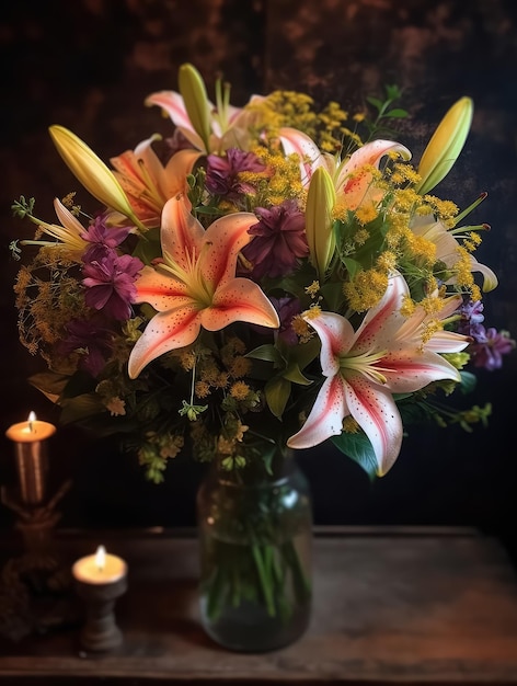 Romantic bouquet with lilies
