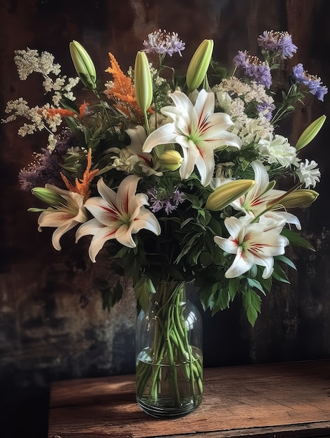 Romantic bouquet with lilies