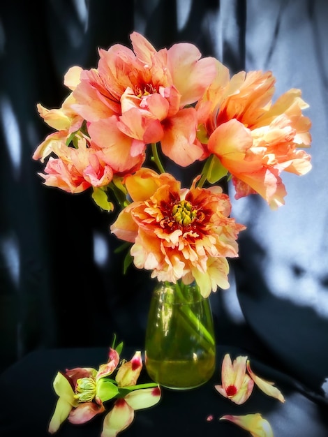 Romantic bouquets of spring flowers with peonies sage foxglove geyhera