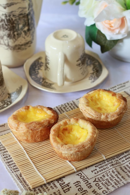 Romantic breakfast setup with Danish pastries and coffee