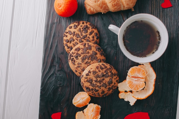 romantic breakfast on tray