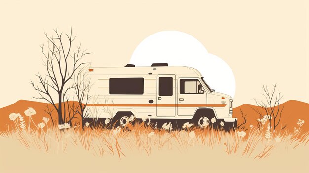 Romantic Camper Van Illustration In Earthy Palette