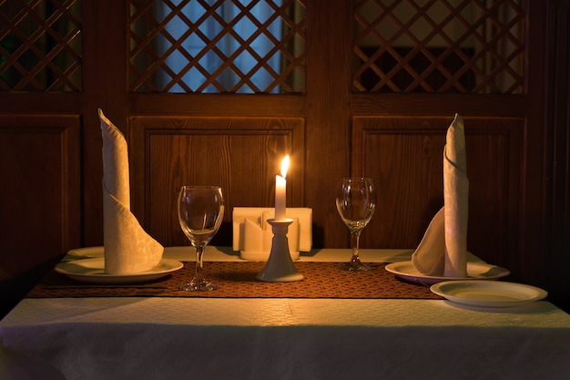 Romantic candle light dinner in a restaurant