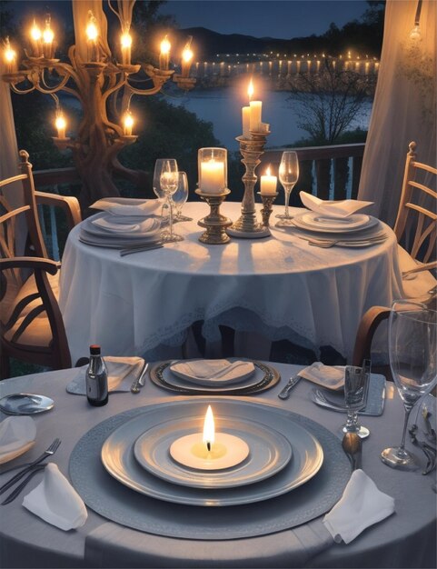 romantic candle light dinner with night sky scean