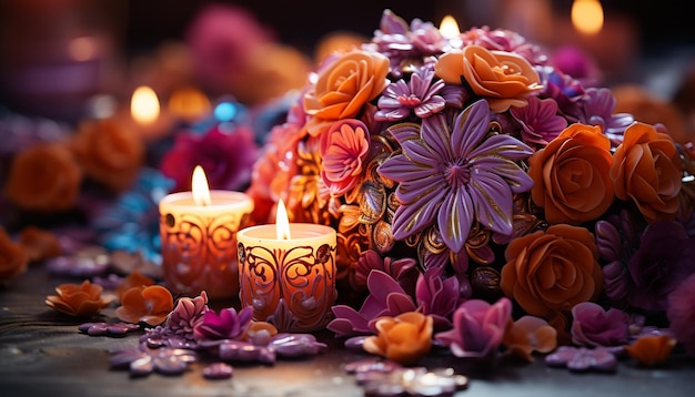 Photo romantic candlelight illuminates the table glowing with love and warmth generated by artificial intelligence