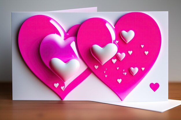 Romantic card with pink heart balloons