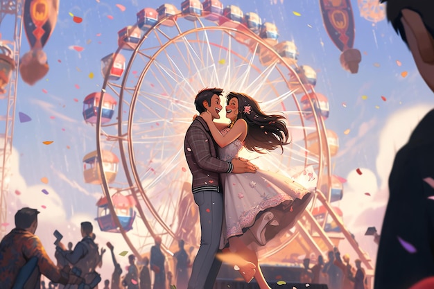 Romantic Cartoon Proposal Whimsical Scene of Love and Commitment