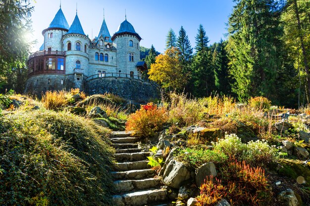 Romantic castles of Valle d'Aosta, faiy tale Savoia castle. North of Italy