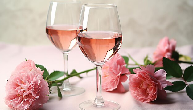 Romantic celebration with wine flowers and elegance generated by AI