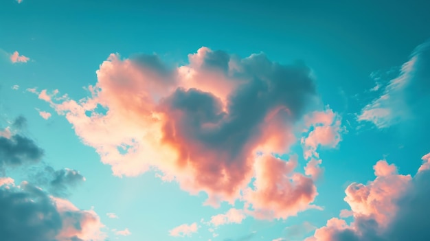 Foto cielo romantico nuvoloso al tramonto con nuvole a forma di cuore concetto d'amore ia generativa