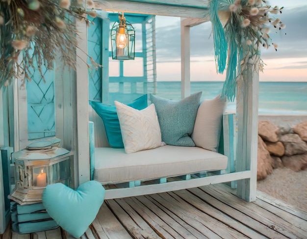 Photo romantic coastal escape soft blues beachy decor coastalinspired furniture heartwarming details a ser