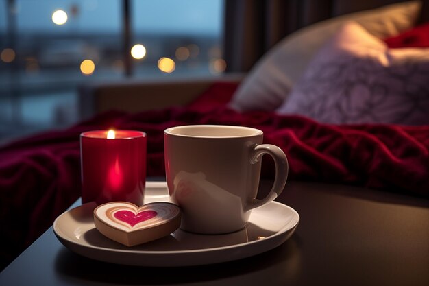 Photo romantic coffee in hotel room for valentines day cozy morning