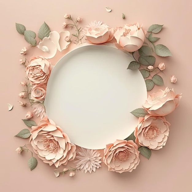 Romantic color in pastel roses of circle shape frame with leave concept