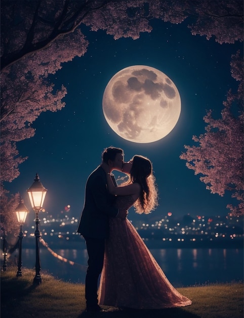 a romantic couple in beautiful night scene