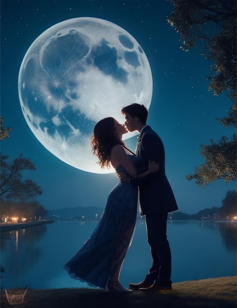 a romantic couple in beautiful night scene