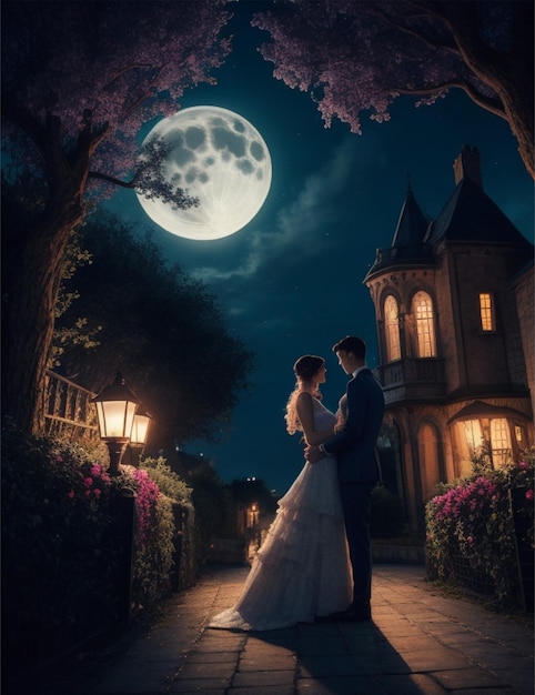 a romantic couple in beautiful night scene