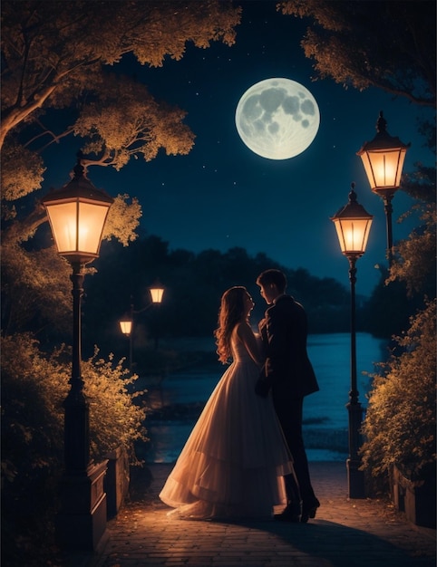 a romantic couple in beautiful night scene