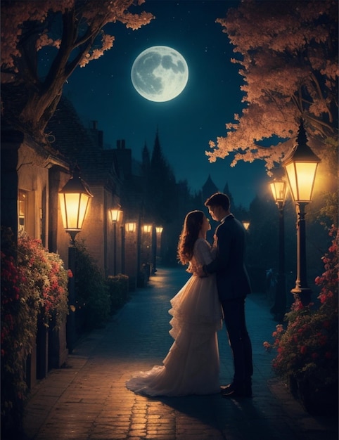 아름다운 밤의 장면에서 만적인 커플