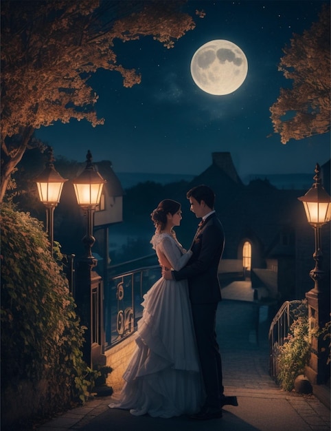 a romantic couple in beautiful night scene